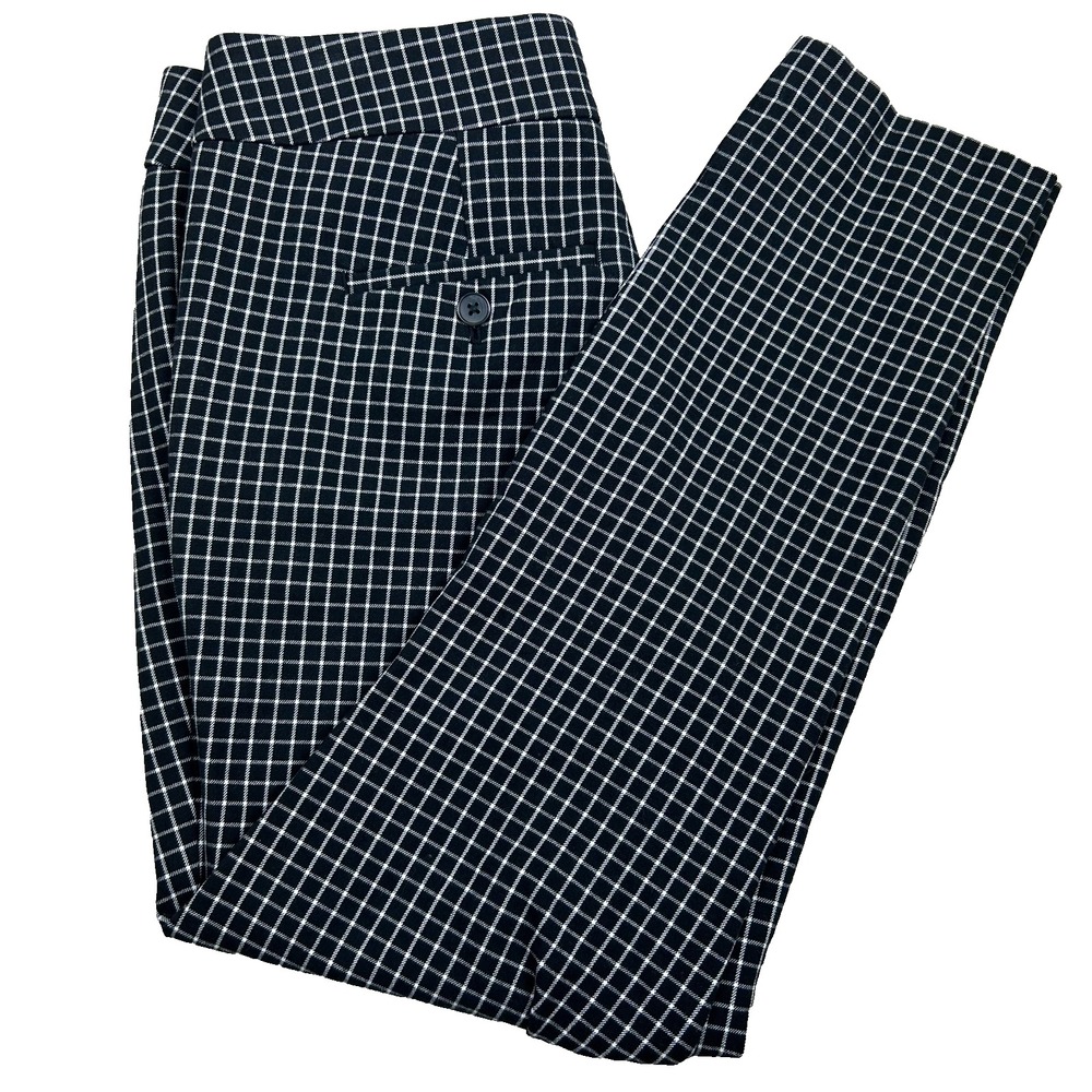 LOFT Marisa Womens Windowpane Dress Pants Size 4 Black White Ankle Work Pants